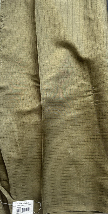 Semi Tussar Saree Mehendi Colored Elegantly Paired with a Borderless. - Sampradaya Designer Studio