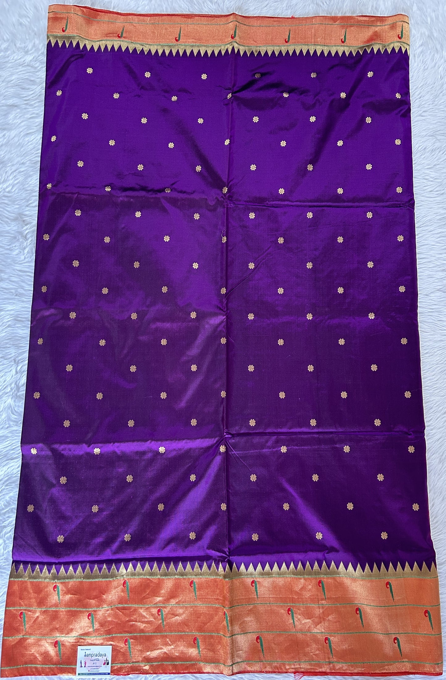 Paithani Silk Saree Purple Colored Saree Complemented With a Orange Colored Muniya Border - Sampradaya Designer Studio