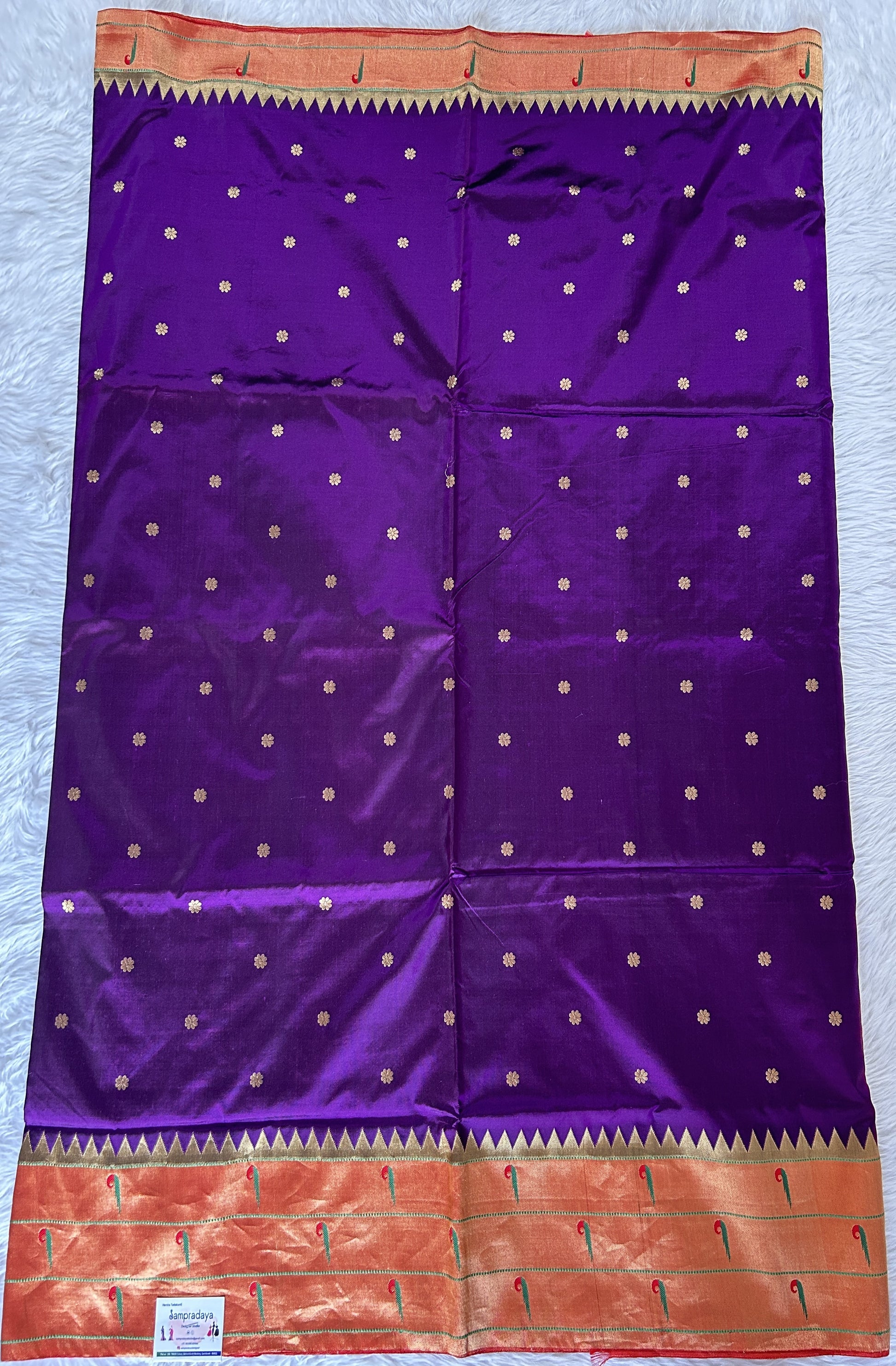 Paithani Silk Saree Purple Colored Saree Complemented With a Orange Colored Muniya Border - Sampradaya Designer Studio