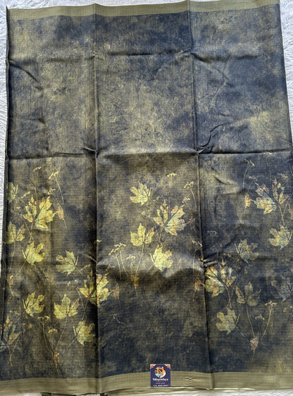 Semi Tussar Saree Mehendi Colored Elegantly Paired with a Borderless. - Sampradaya Designer Studio