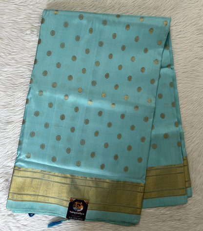 Paithani Silk Saree Sky Blue Colored Saree Complemented With a Irkal Border - Sampradaya Designer Studio