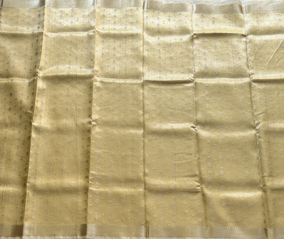 Tissue Kota Saree Light Honey Yellow Colored Elegantly Paired with a Tissue Border