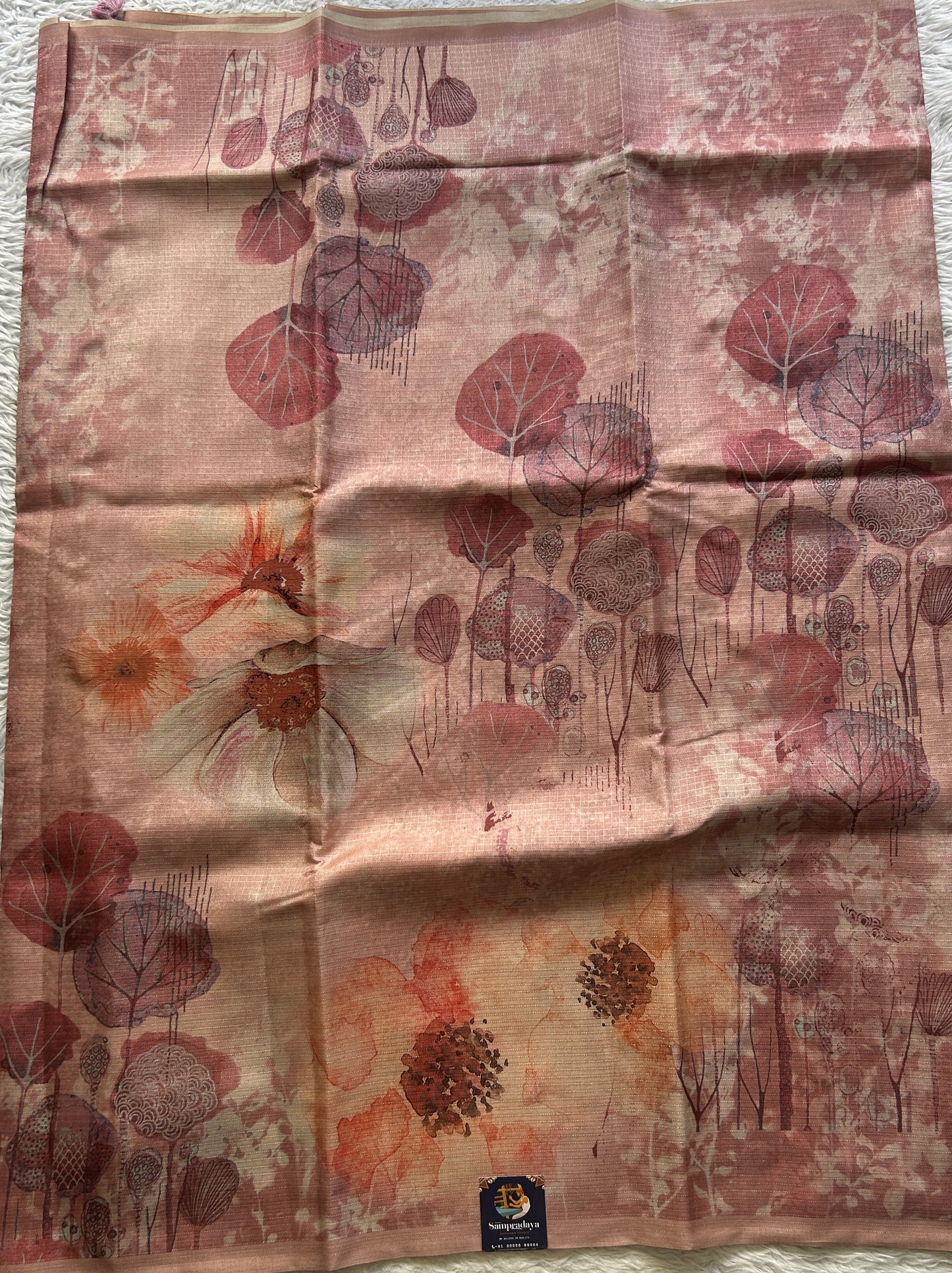 Semi Tussar Saree Pastel Peach Colored Elegantly Paired with a Borderless. - Sampradaya Designer Studio