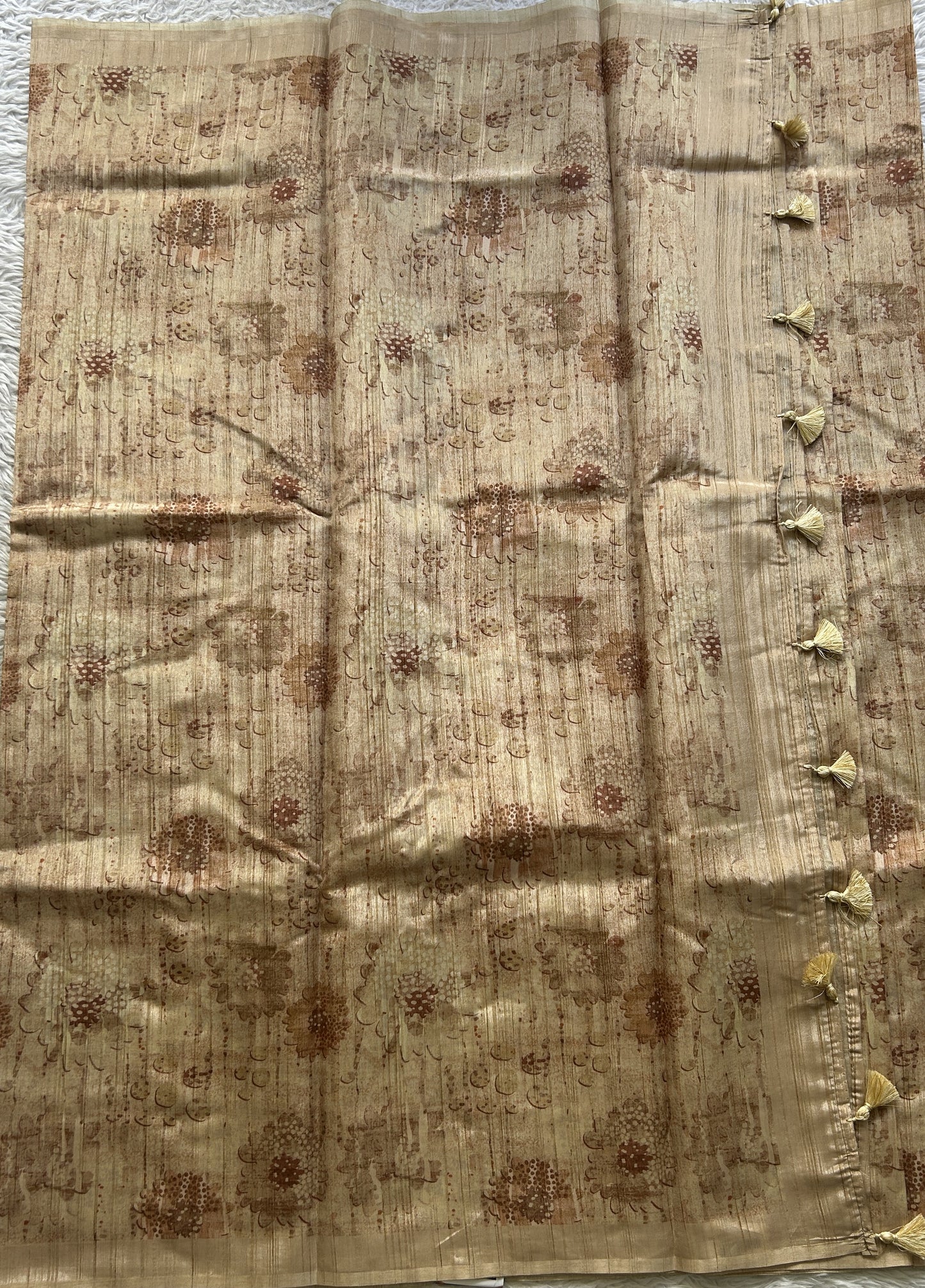 Semi Tussar Saree Wheat Colored Elegantly Paired with a Borderless. - Sampradaya Designer Studio