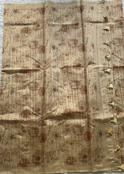 Semi Tussar Saree Wheat Colored Elegantly Paired with a Borderless. - Sampradaya Designer Studio