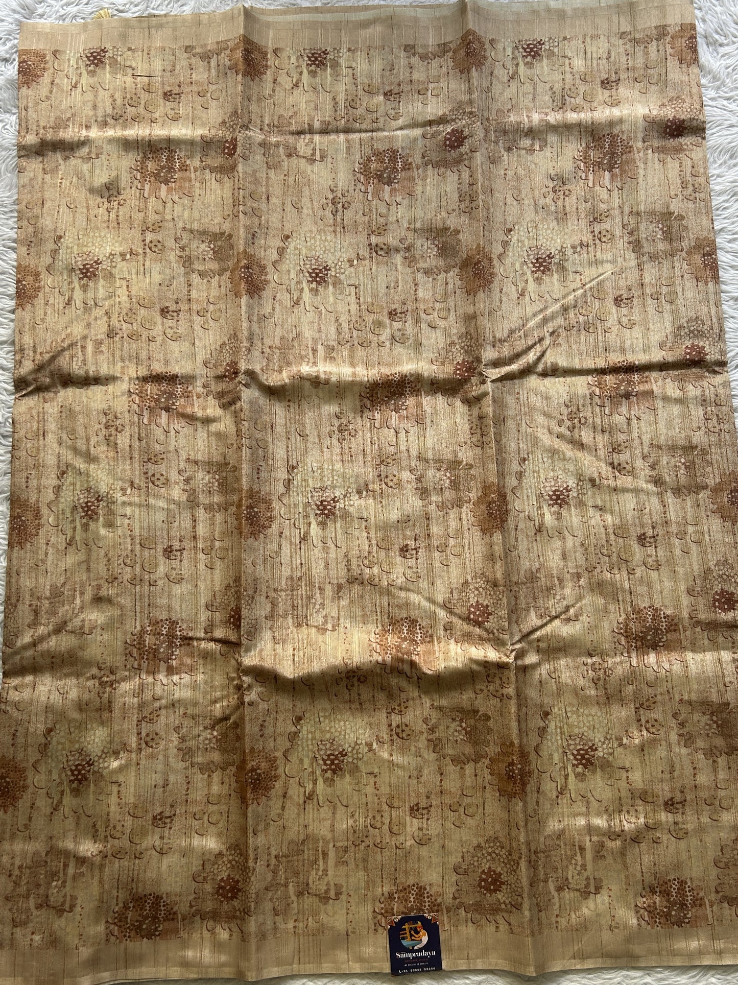 Semi Tussar Saree Wheat Colored Elegantly Paired with a Borderless. - Sampradaya Designer Studio