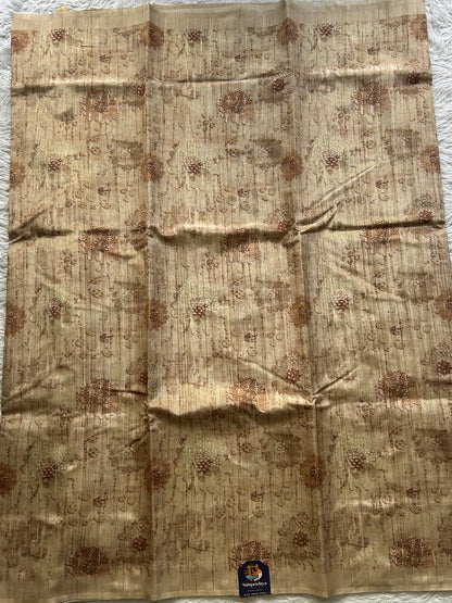 Semi Tussar Saree Wheat Colored Elegantly Paired with a Borderless. - Sampradaya Designer Studio
