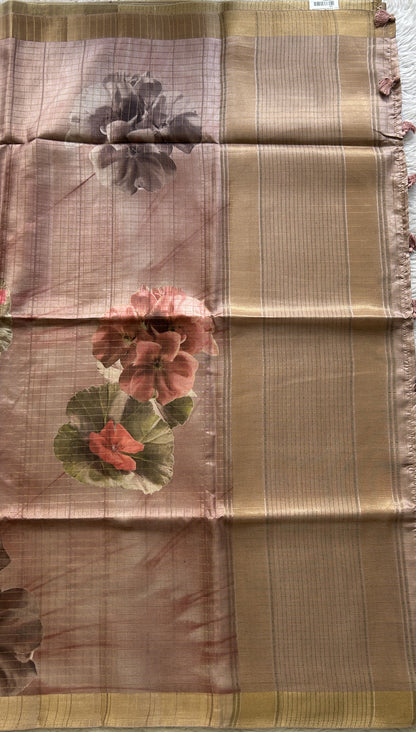 Semi Tussar Saree Colored Onion Pink Elegantly Paired with a Zari Border. - Sampradaya Designer Studio