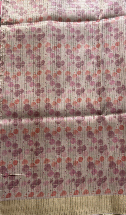Semi Tussar Saree Colored Onion Pink Elegantly Paired with a Zari Border. - Sampradaya Designer Studio
