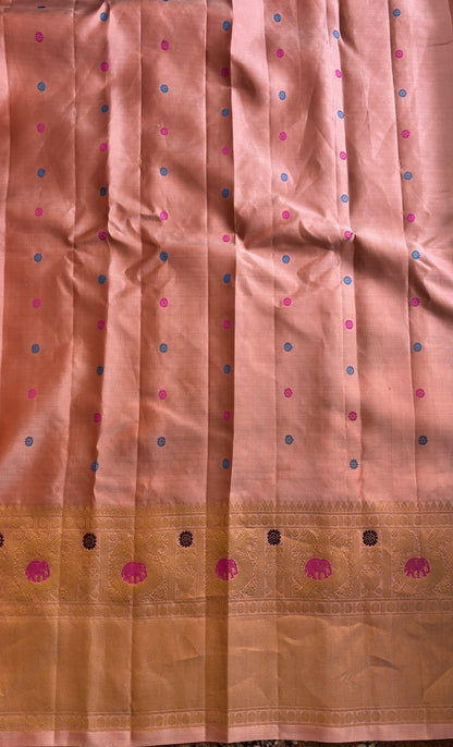 Gadwal Silk Saree Peach Colored Complemented With a Kanchi Border - Sampradaya Designer Studio
