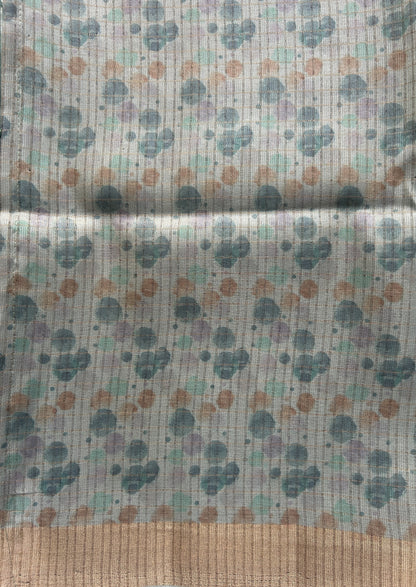 Semi Tussar Saree Colored Sea Blue Complemented with a Zari Border. - Sampradaya Designer Studio