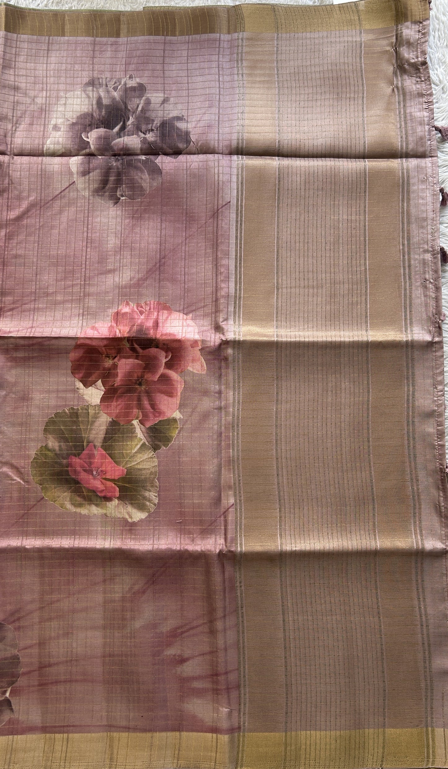 Semi Tussar Saree Colored Onion Pink Complemented with a Zari Border. - Sampradaya Designer Studio