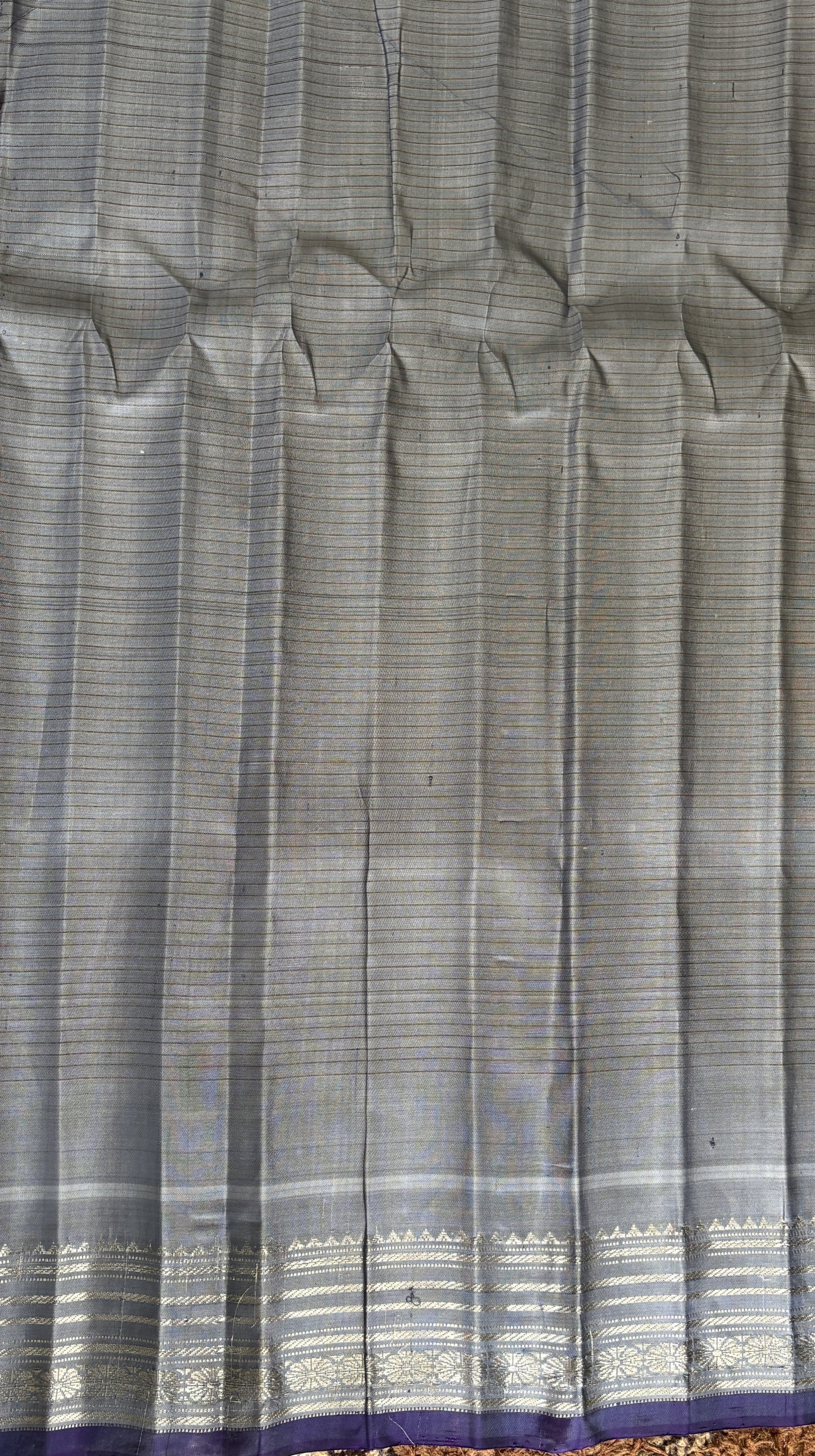 Gadwal Silk Saree Yellow Colored Complemented With a Gray Zari Border - Sampradaya Designer Studio