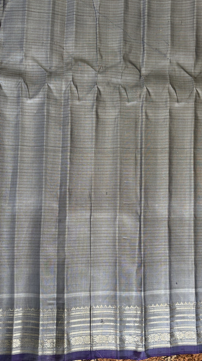 Gadwal Silk Saree Yellow Colored Complemented With a Gray Zari Border - Sampradaya Designer Studio