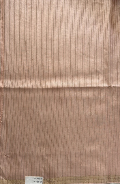 Semi Tussar Saree Colored Light Peach Complemented with a Zari Border. - Sampradaya Designer Studio