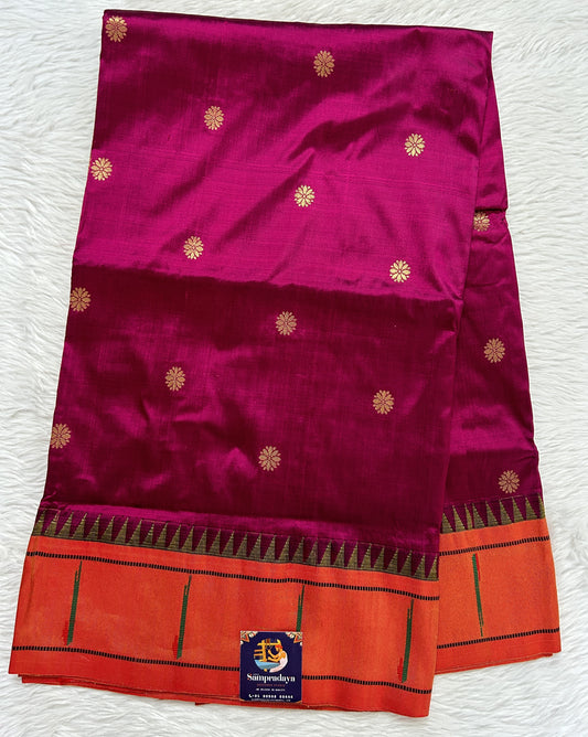 Paithani Silk Saree Magenta Colored Complemented With a Orange Colored Muniya Border - Sampradaya Designer Studio