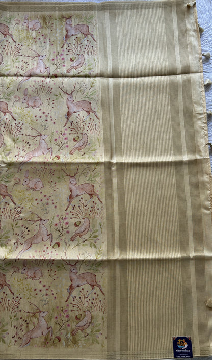 Semi Tussar Saree Colored Light Yellow Complemented with a Zari Border. - Sampradaya Designer Studio