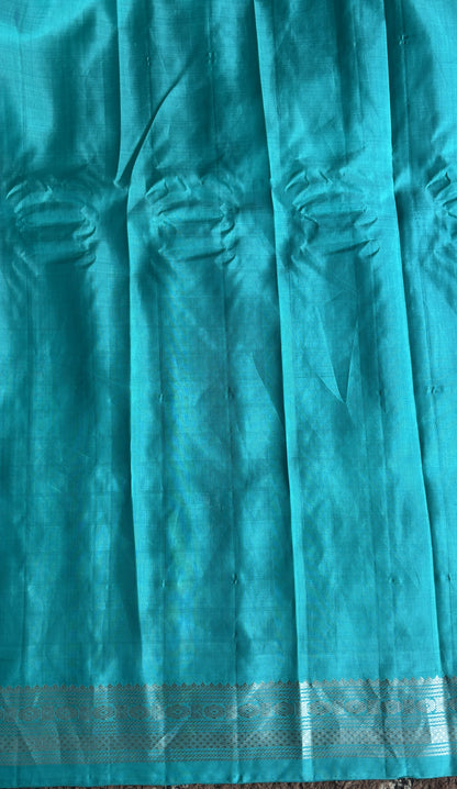 Gadwal Silk Saree Pink Colored Complemented With a Sea Green Zari Border - Sampradaya Designer Studio