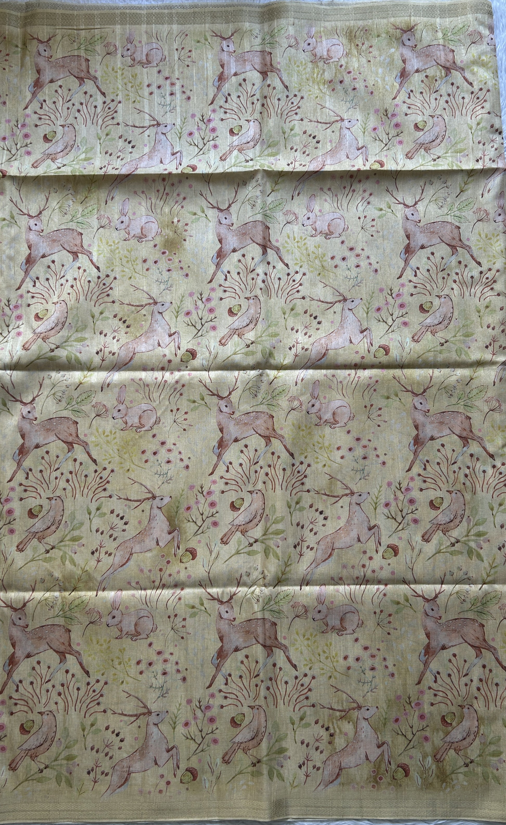 Semi Tussar Saree Colored Light Yellow Complemented with a Zari Border. - Sampradaya Designer Studio