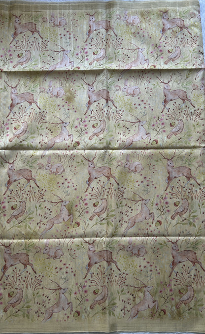 Semi Tussar Saree Colored Light Yellow Complemented with a Zari Border. - Sampradaya Designer Studio