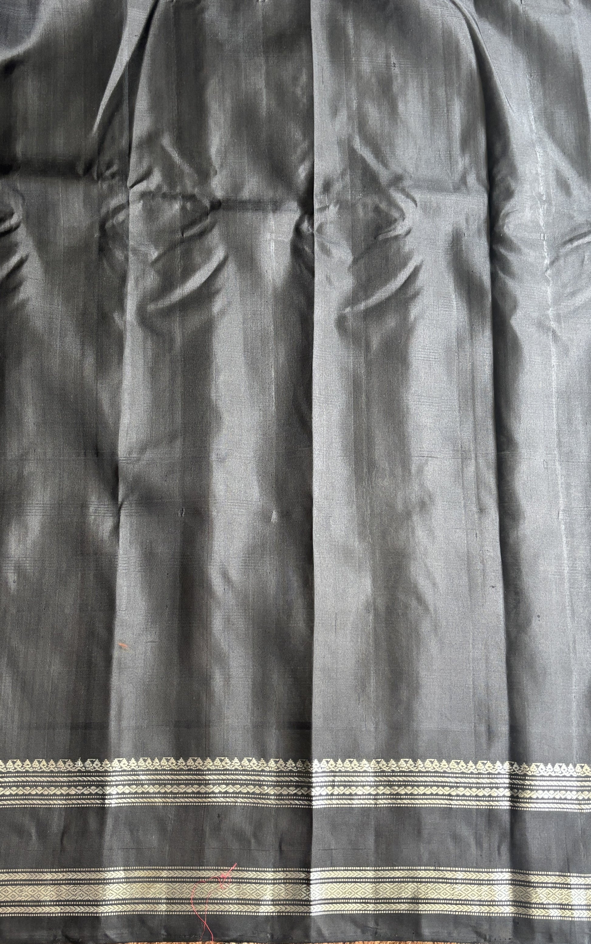 Gadwal Silk Saree Sea Blue Colored Complemented With a Black Zari Gap Border - Sampradaya Designer Studio