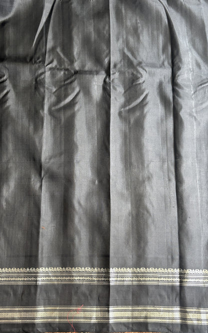 Gadwal Silk Saree Sea Blue Colored Complemented With a Black Zari Gap Border - Sampradaya Designer Studio