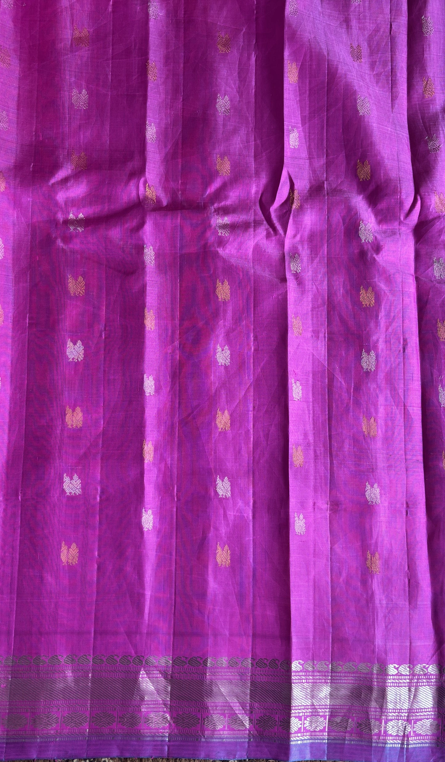 Gadwal Silk Saree Gray Colored Complemented With a Pink Zari Border - Sampradaya Designer Studio
