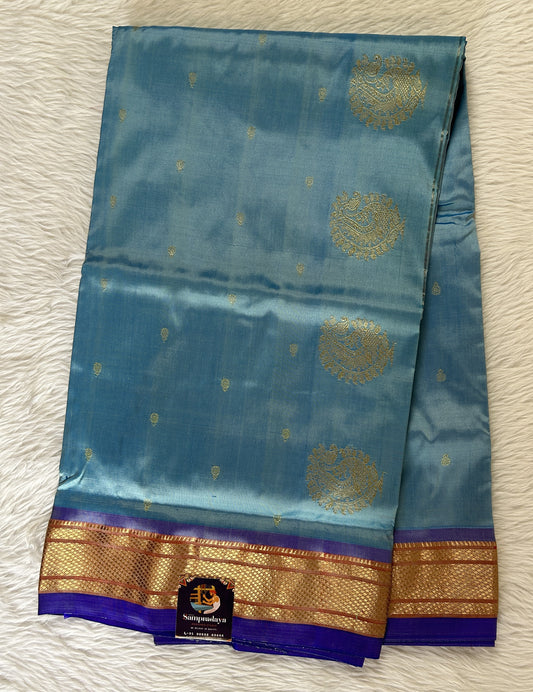 Paithani Silk Saree Blue Colored Complemented With a Ink Blue Colored Irkal Border - Sampradaya Designer Studio
