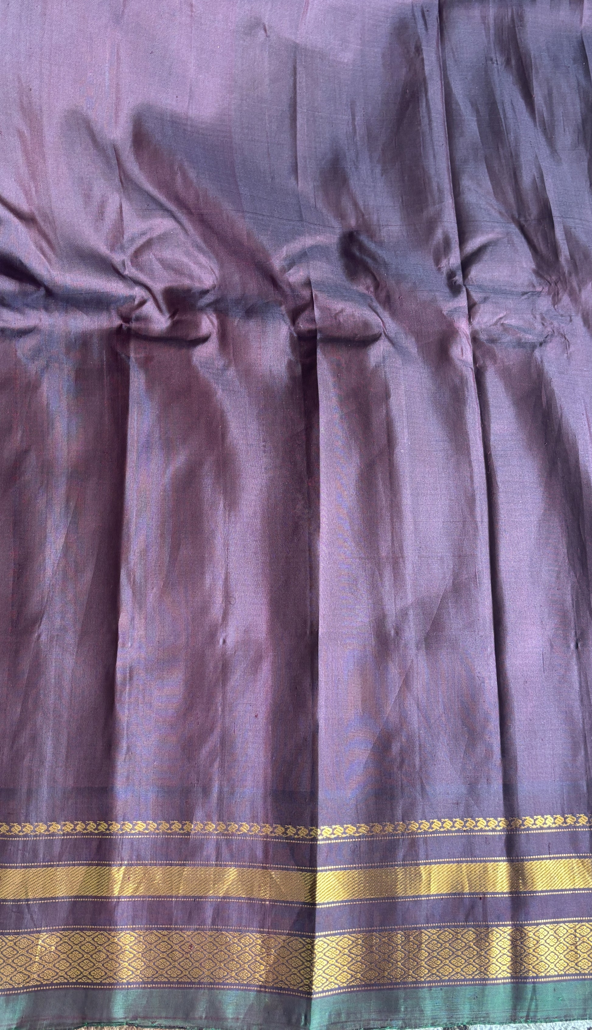 Gadwal Silk Saree Off White Colored Complemented With a Brown Zari Border - Sampradaya Designer Studio