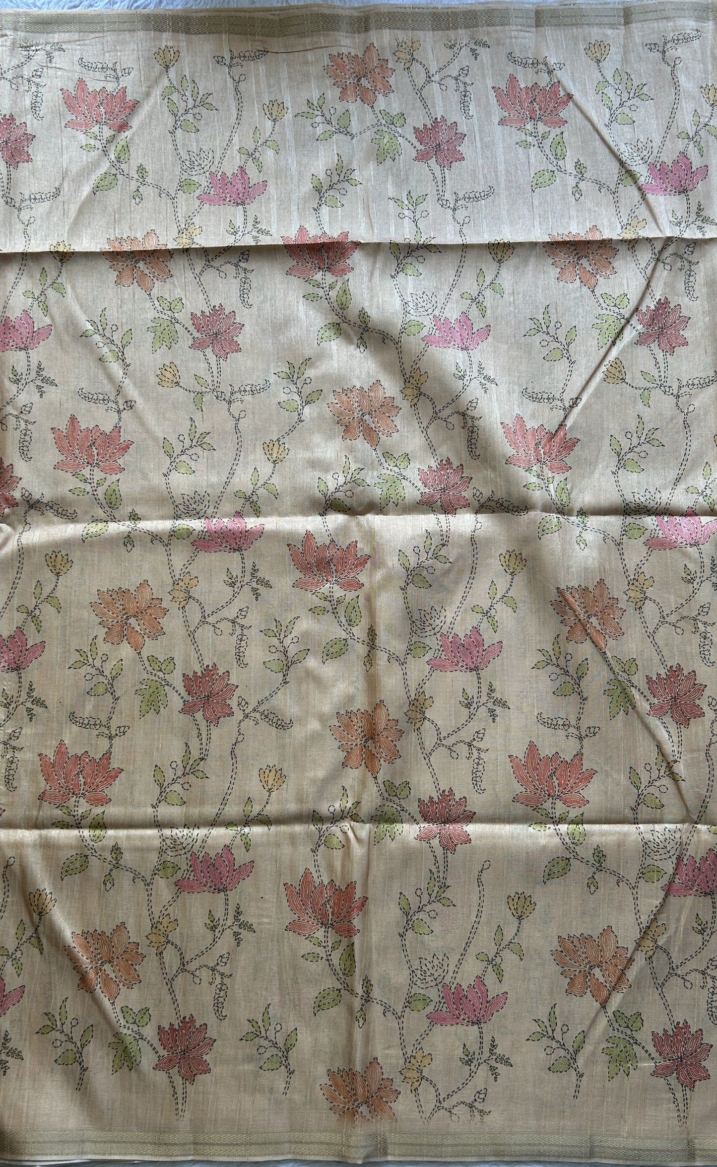 Semi Tussar Saree Sandalwood Colored Complemented with a Zari Border. - Sampradaya Designer Studio