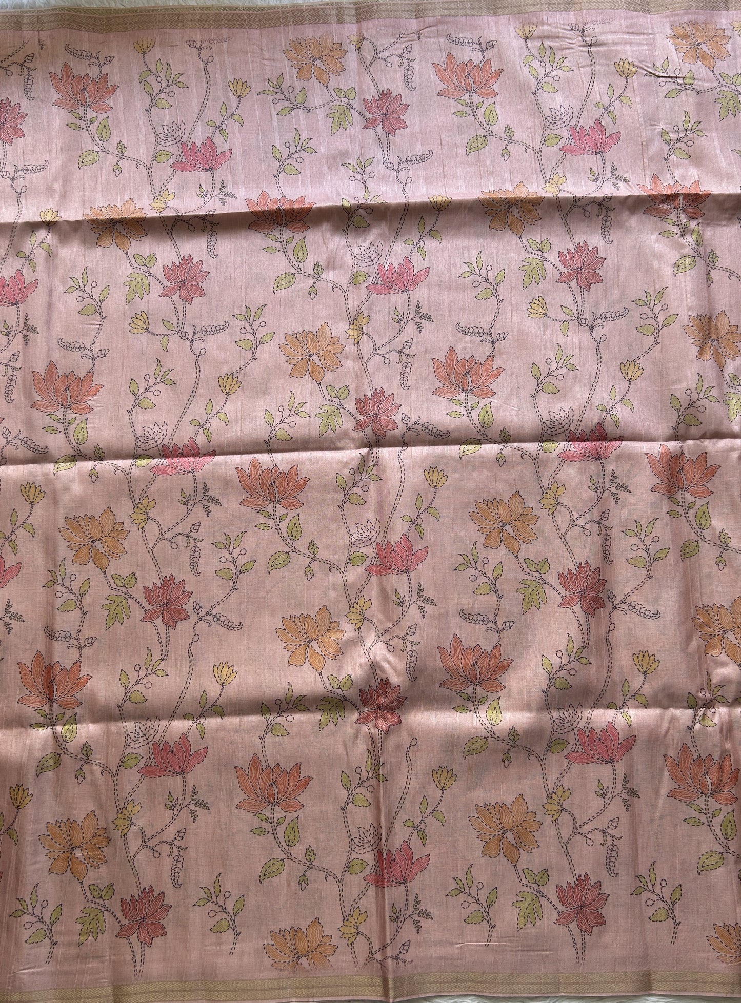 Semi Tussar Saree Colored Baby Pink Complemented with a Zari Border. - Sampradaya Designer Studio
