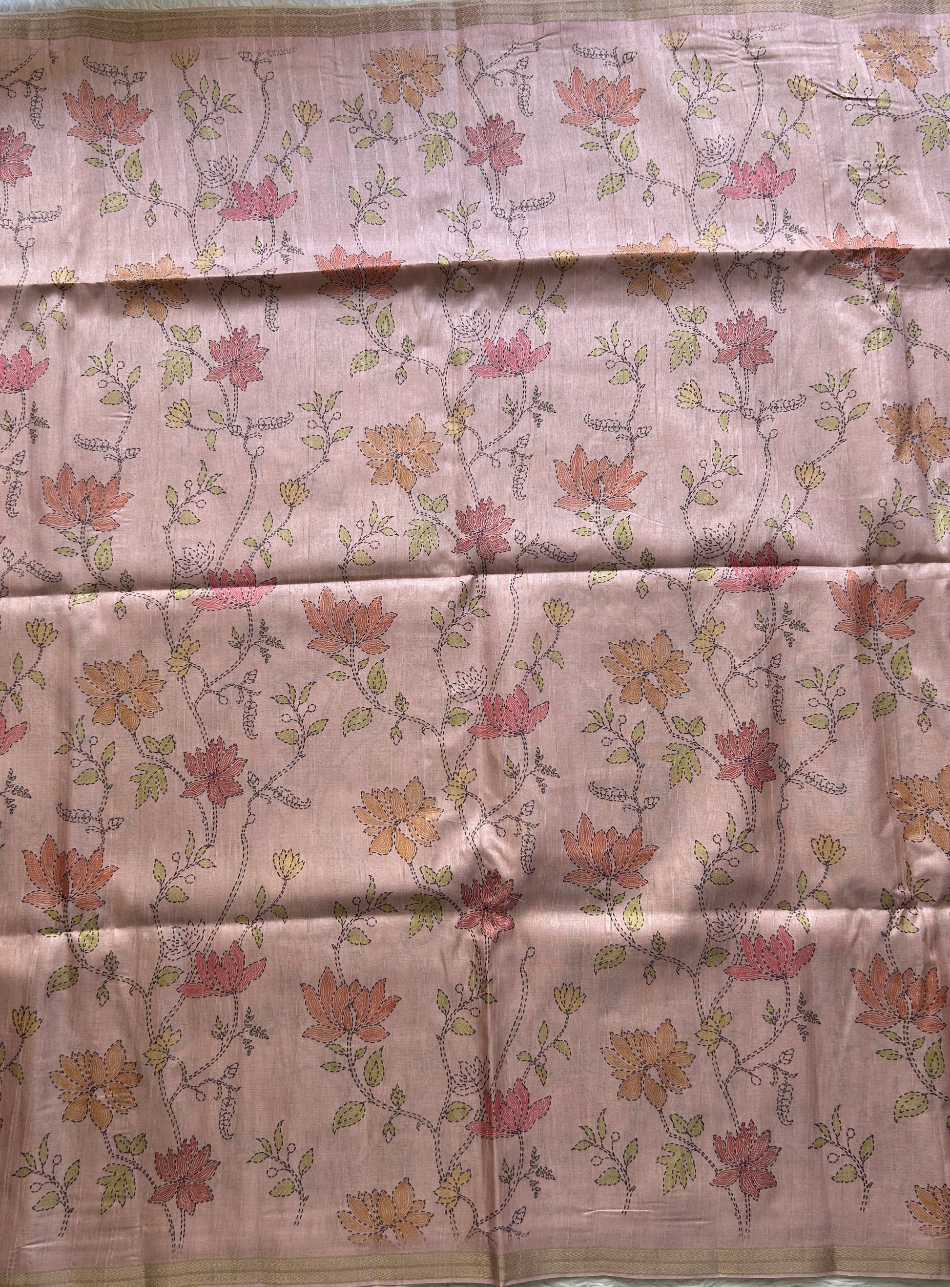 Semi Tussar Saree Colored Baby Pink Complemented with a Zari Border. - Sampradaya Designer Studio