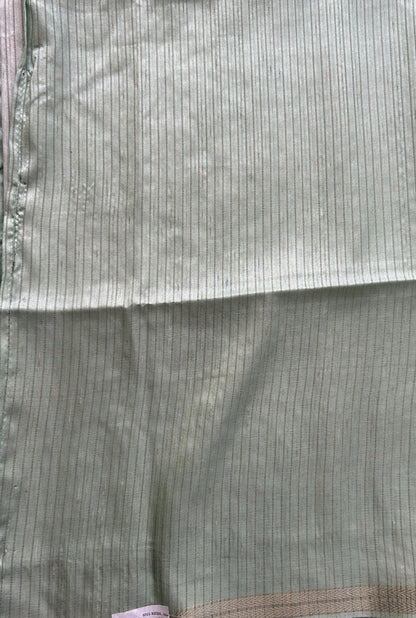Semi Tussar Saree Colored Light Sea Green Complemented with a Zari Border. - Sampradaya Designer Studio