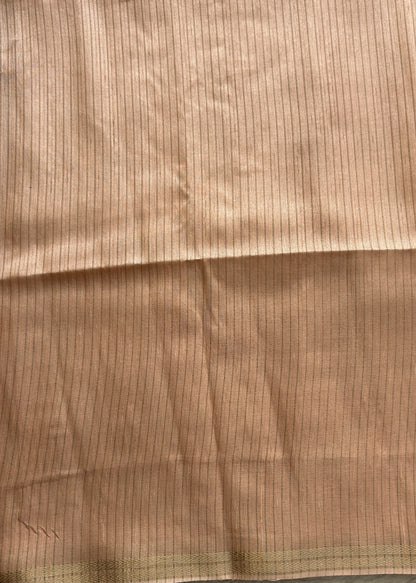 Semi Tussar Saree Colored Pale Orange Complemented with a Zari Border. - Sampradaya Designer Studio