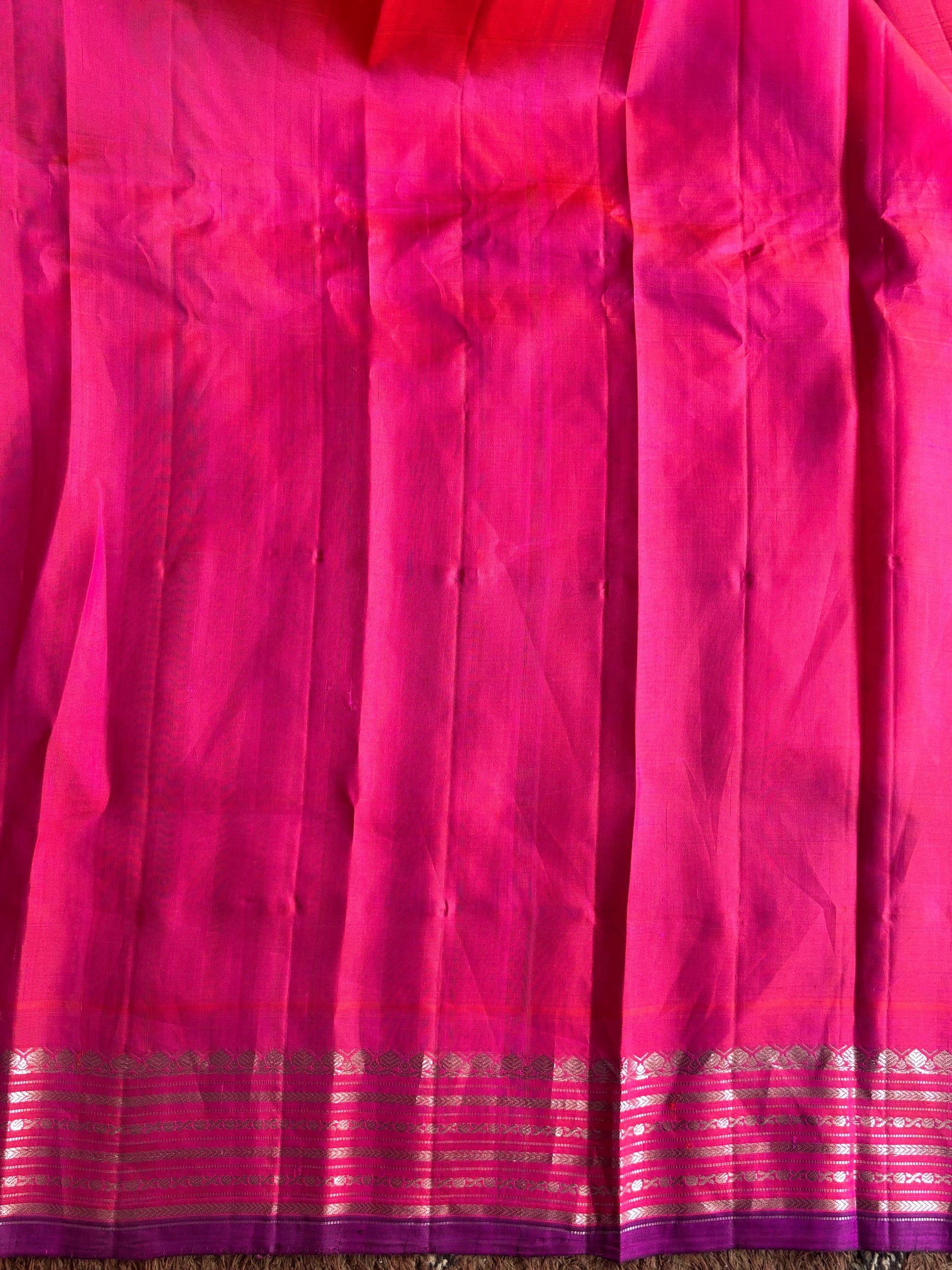 Gadwal Silk Saree Light Green Colored Complemented With a Pink Zari Border - Sampradaya Designer Studio