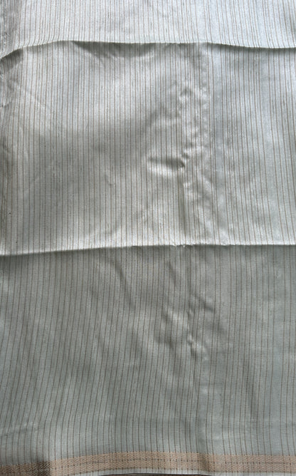 Semi Tussar Saree Colored Light Sea Blue Complemented with a Zari Border. - Sampradaya Designer Studio