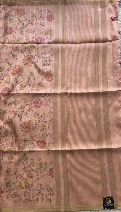 Semi Tussar Saree Colored Light Pink Complemented with a Zari Border. - Sampradaya Designer Studio
