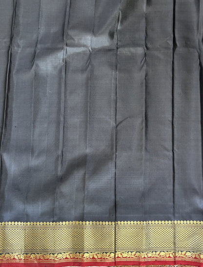 Gadwal Silk Saree Wheat Colored Complemented With a Black Zari Border - Sampradaya Designer Studio