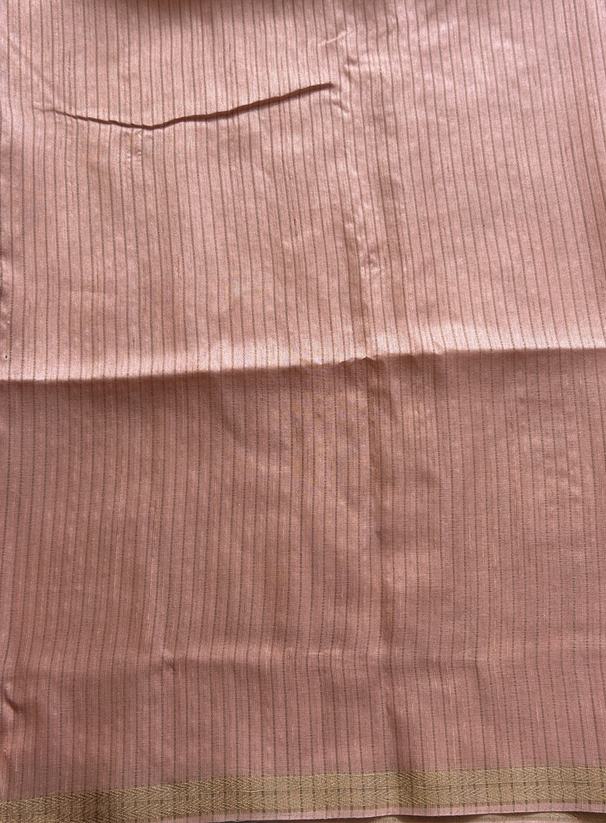 Semi Tussar Saree Colored Light Pink Complemented with a Zari Border. - Sampradaya Designer Studio