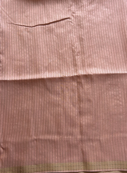Semi Tussar Saree Colored Light Pink Complemented with a Zari Border. - Sampradaya Designer Studio