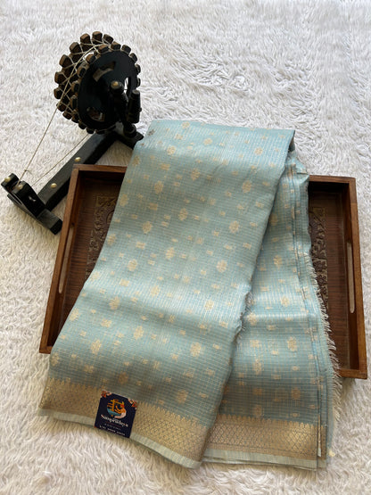Tissue Kota Saree Ice Blue Colored Elegantly Paired with a Tissue Border