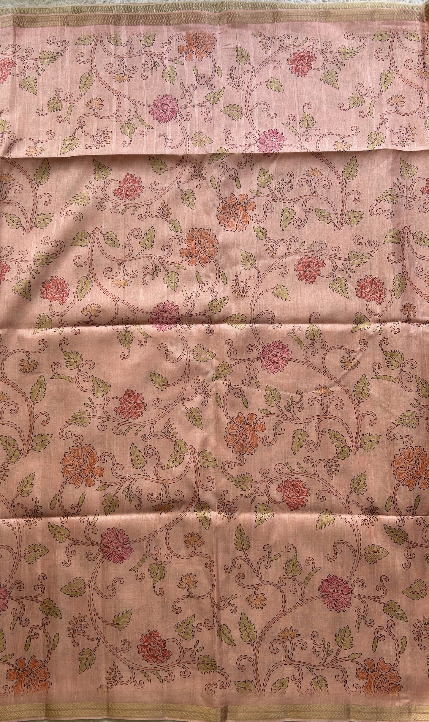 Semi Tussar Saree Colored Light Pink Complemented with a Zari Border. - Sampradaya Designer Studio