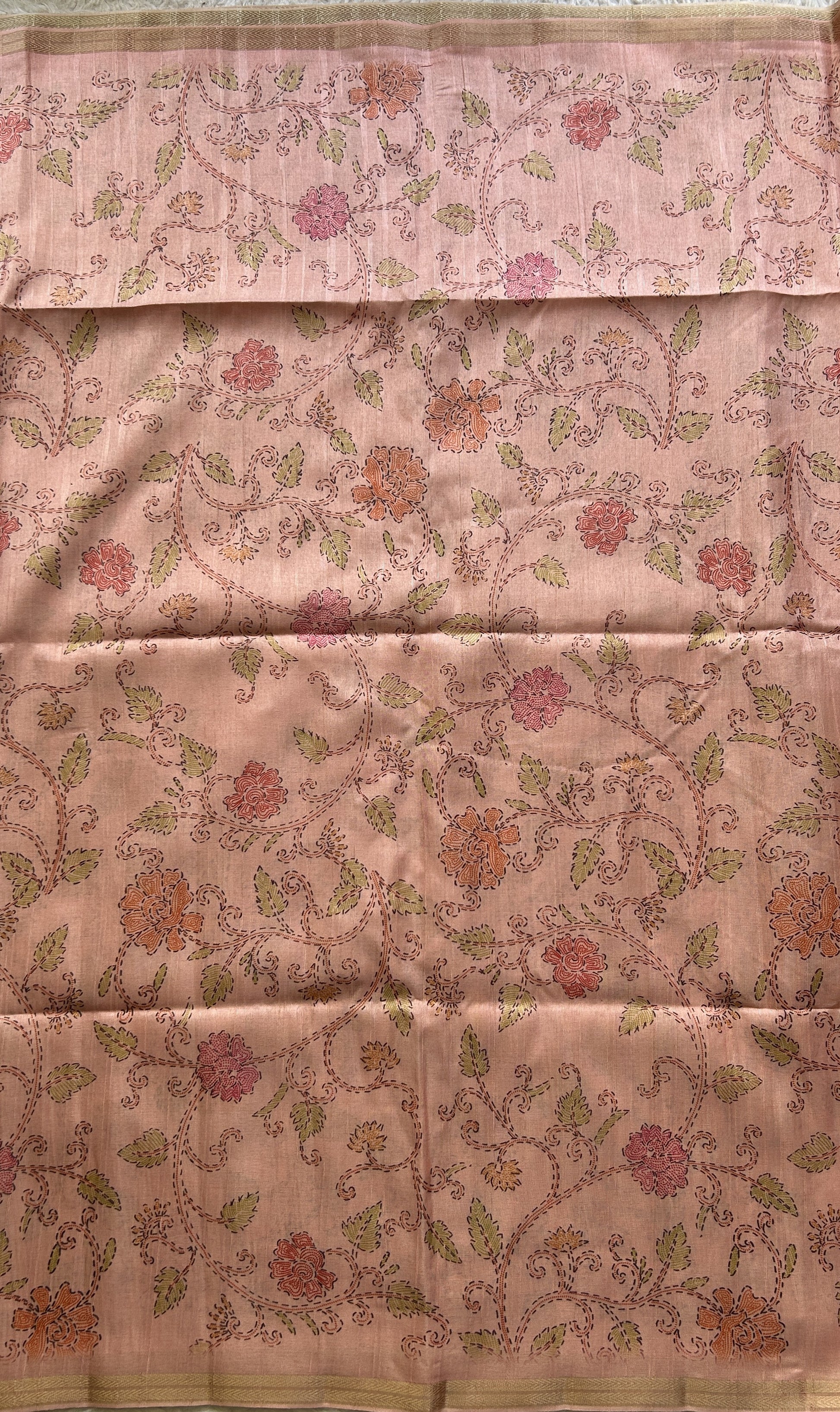 Semi Tussar Saree Colored Light Pink Complemented with a Zari Border. - Sampradaya Designer Studio