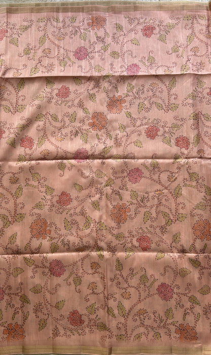 Semi Tussar Saree Colored Light Pink Complemented with a Zari Border. - Sampradaya Designer Studio
