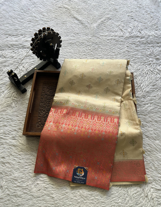 Silk kota Saree Cream colored Elegantly Paired with a Zari Border. - Sampradaya Designer Studio