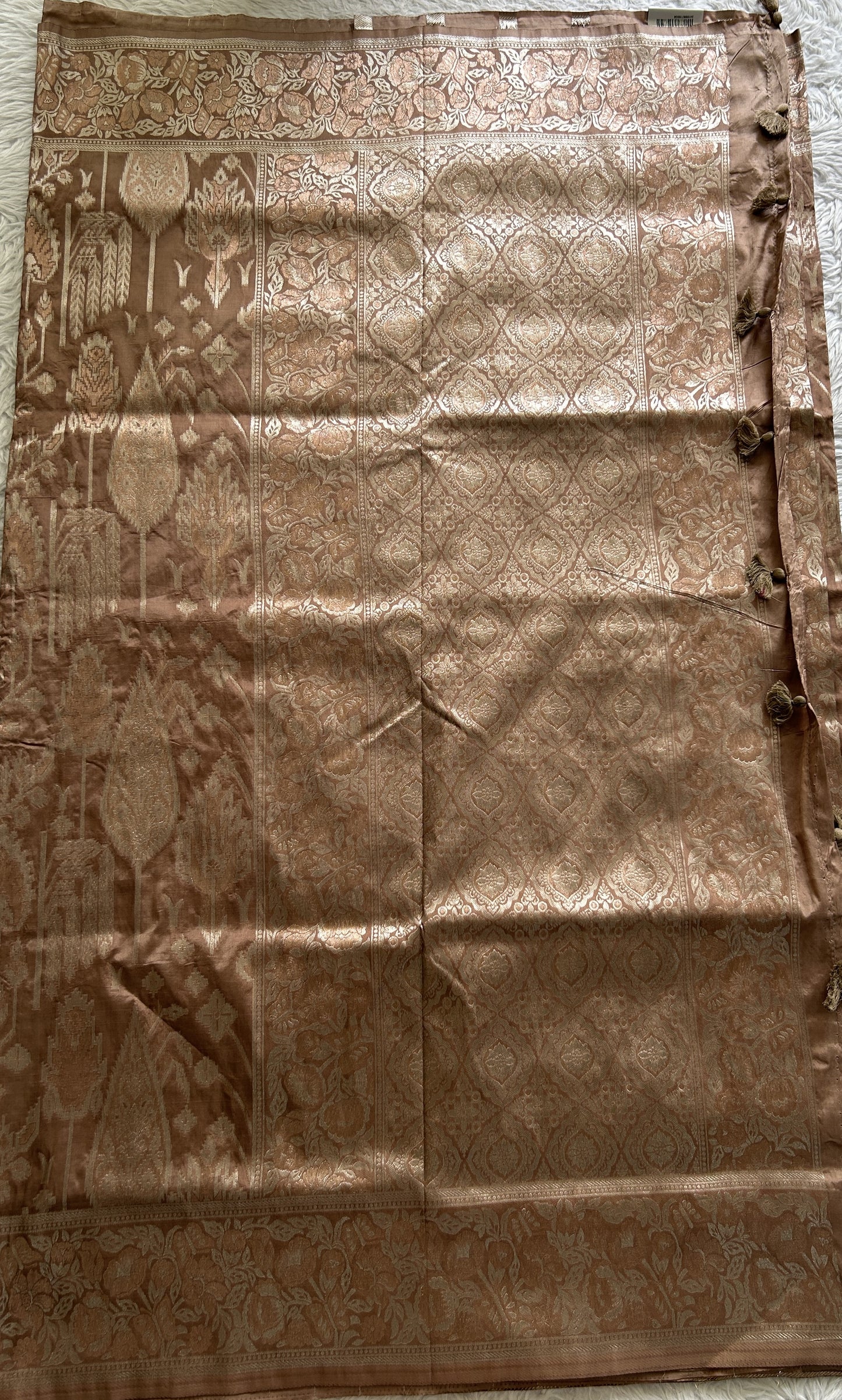 Semi Tussar Saree Chocolate Colored Complemented with a Zari Border. - Sampradaya Designer Studio