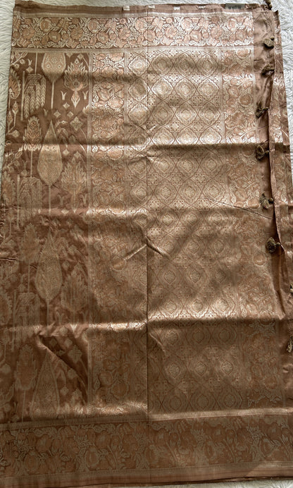 Semi Tussar Saree Chocolate Colored Complemented with a Zari Border. - Sampradaya Designer Studio