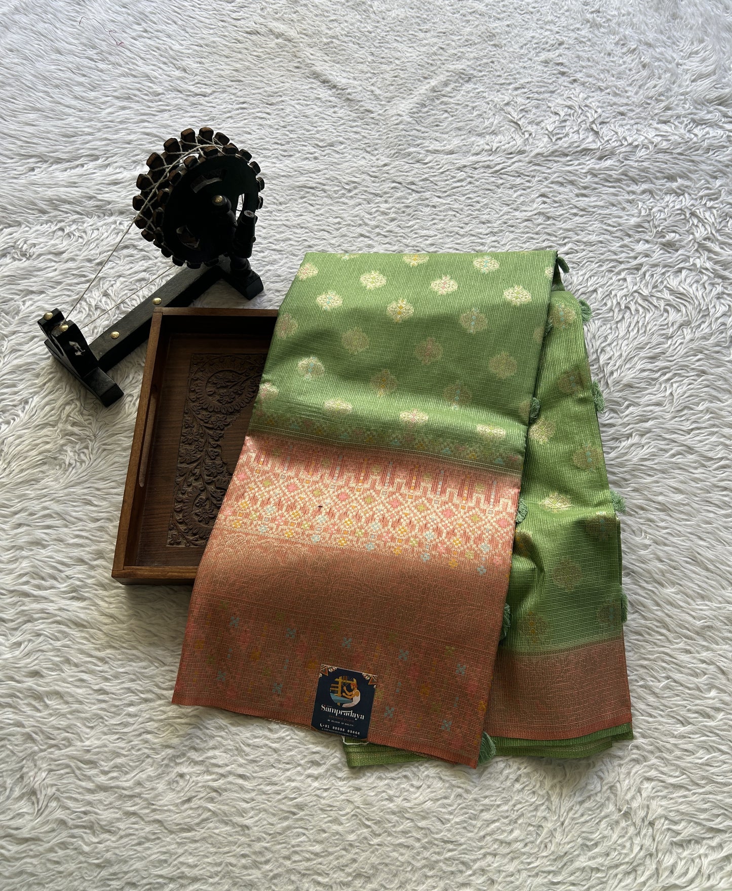 Silk kota Saree Light Green colored Elegantly Paired with a Zari Border. - Sampradaya Designer Studio
