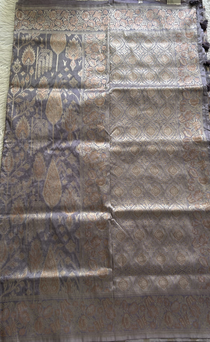 Semi Tussar Saree Lavender Colored Complemented with a Zari Border. - Sampradaya Designer Studio