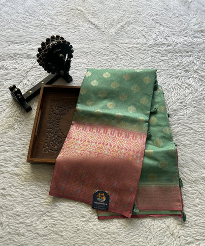 Silk kota Saree Sea Green colored Elegantly Paired with a Zari Border. - Sampradaya Designer Studio